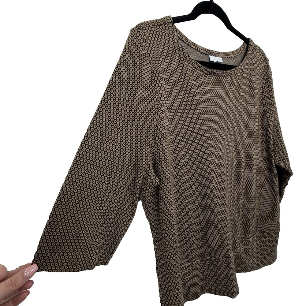 J Jill Tunic XL Camel & Black Geometric 3/4 Sleeve Workwear Capsule Wardrobe - Picture 5 of 15